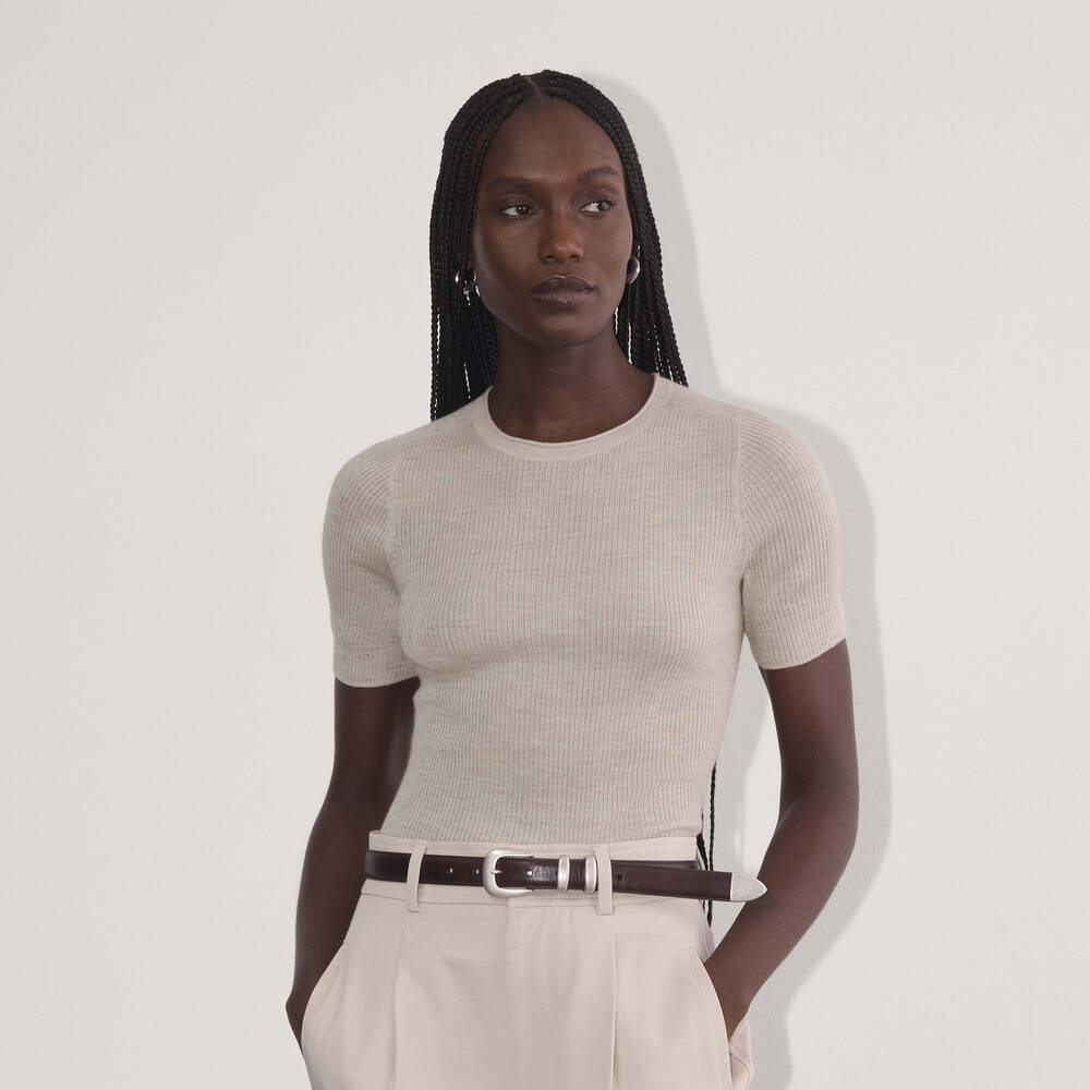 Everlane Women's Sweater T-Shirt in Ultrasoft Merino in Heather Oatmeal, Size S…